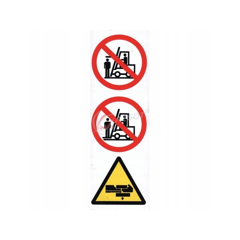 Warning sticker on the forklift mast
