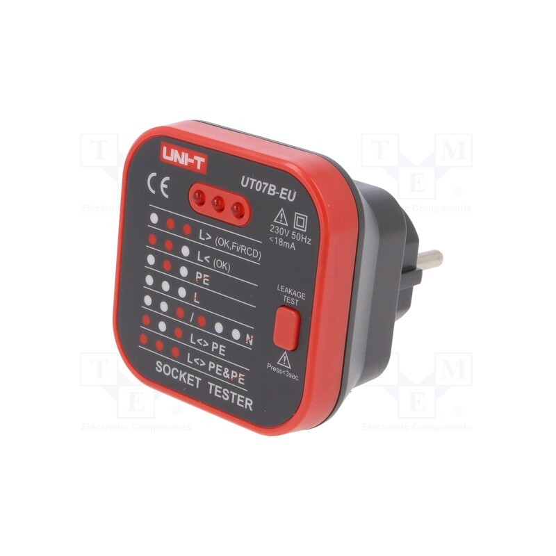 1 pcs x UNI-T - UT07B-EU - Tester: power socket, LEDs, 50÷60Hz, 230VAC, Plug: EU