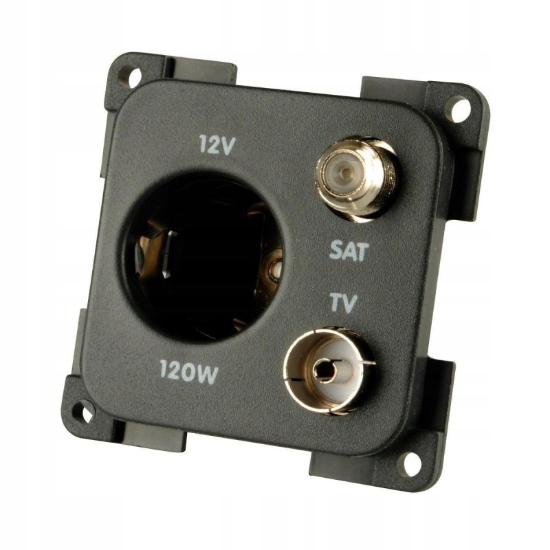 Satellite TV socket, cigarette lighter, 12v, camper, black