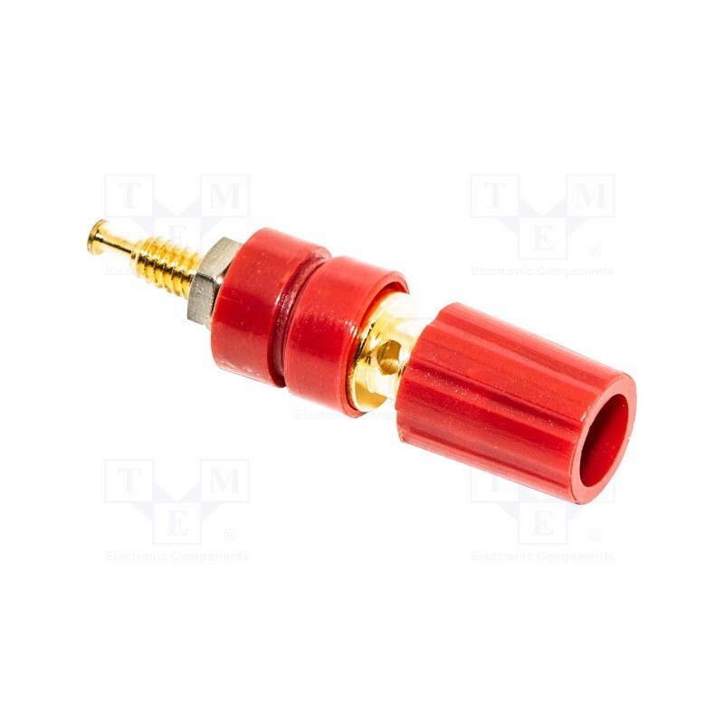 1 pcs x MUELLER ELECTRIC - BU-P3770-2 - Socket, 4mm banana, 15A, 2.5kV, red, gold-plated, on panel