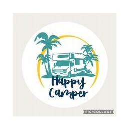 Round happy camper sticker, 90mm