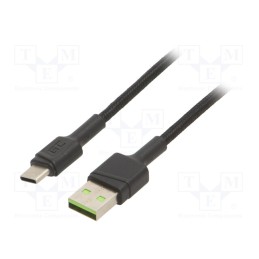 1 pcs x GREEN CELL - KABGC13 - Cable, USB 2.0, USB A plug,USB C plug, 2m, black, 480Mbps, textile