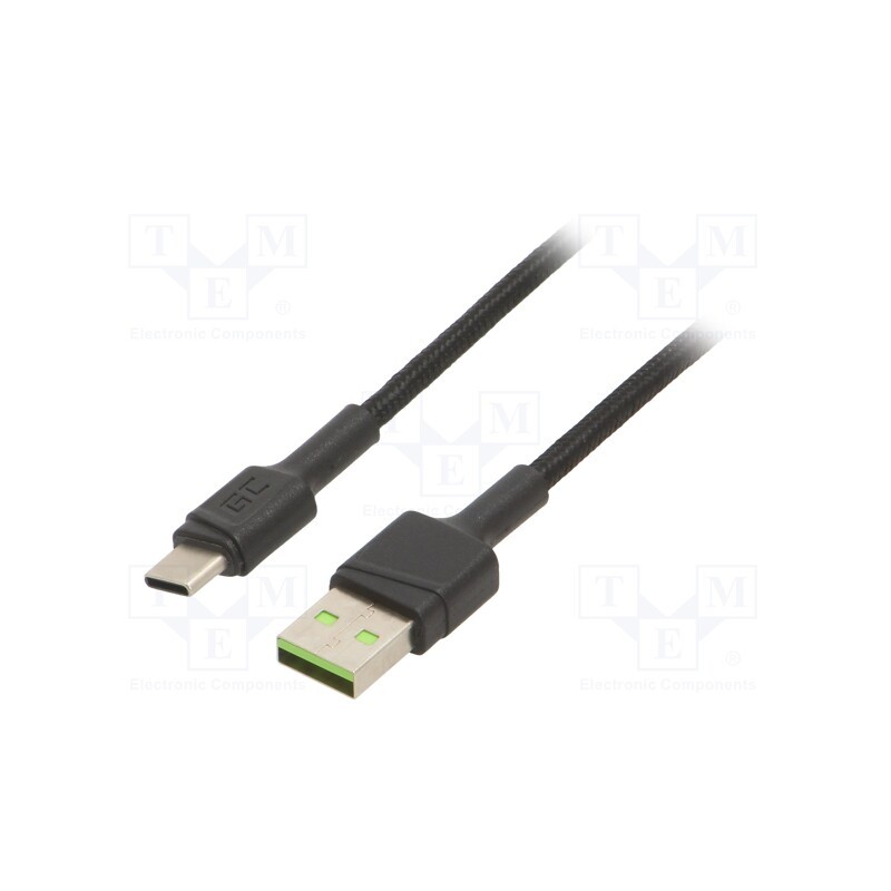 1 pcs x GREEN CELL - KABGC13 - Cable, USB 2.0, USB A plug,USB C plug, 2m, black, 480Mbps, textile