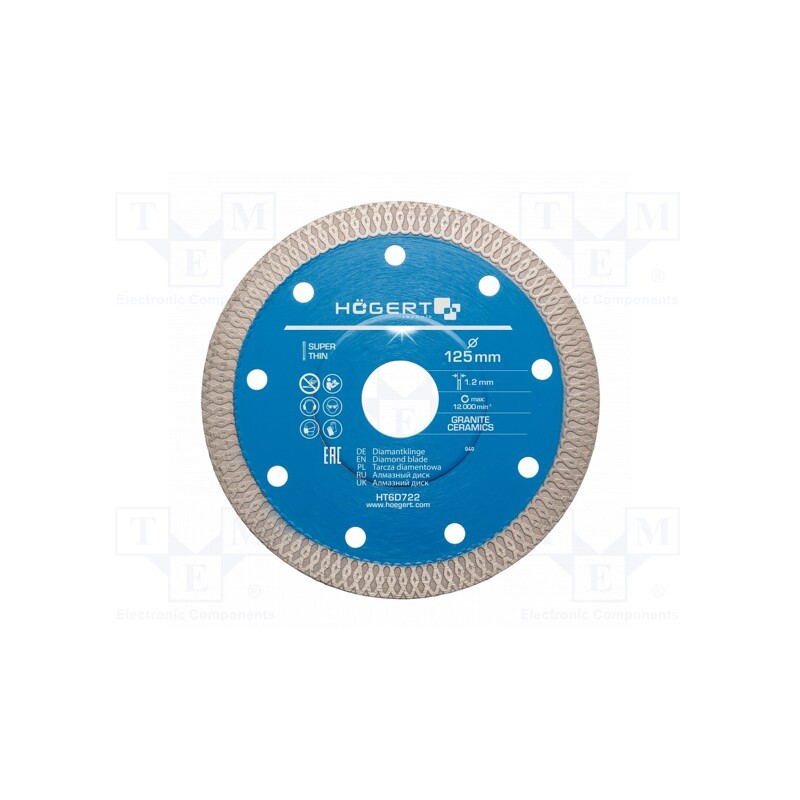 1 pcs x Hu00d6GERT TECHNIK - HT6D722 - Cutting diamond wheel, Ø: 125mm, Øhole: 22.2mm, Disc thick: 1.2mm