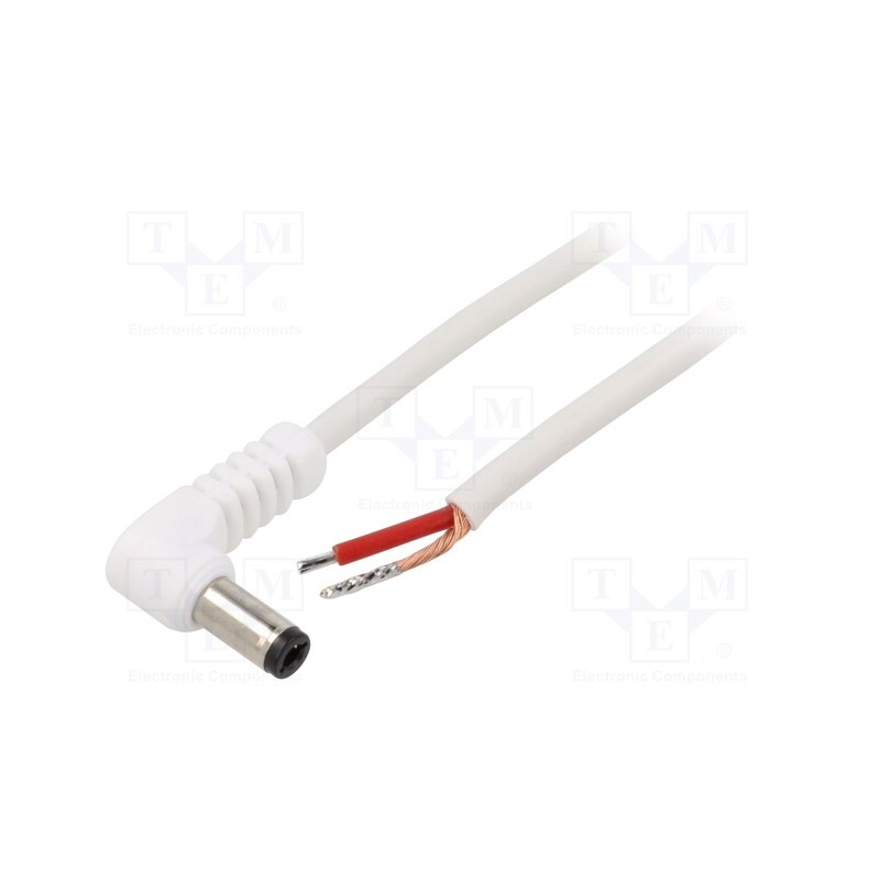 1 pcs x WEST POL - A25-TT-C100-050WH - Cable, 1x1mm2, wires,DC 5,5/2,5 plug, angled, white, 0.5m