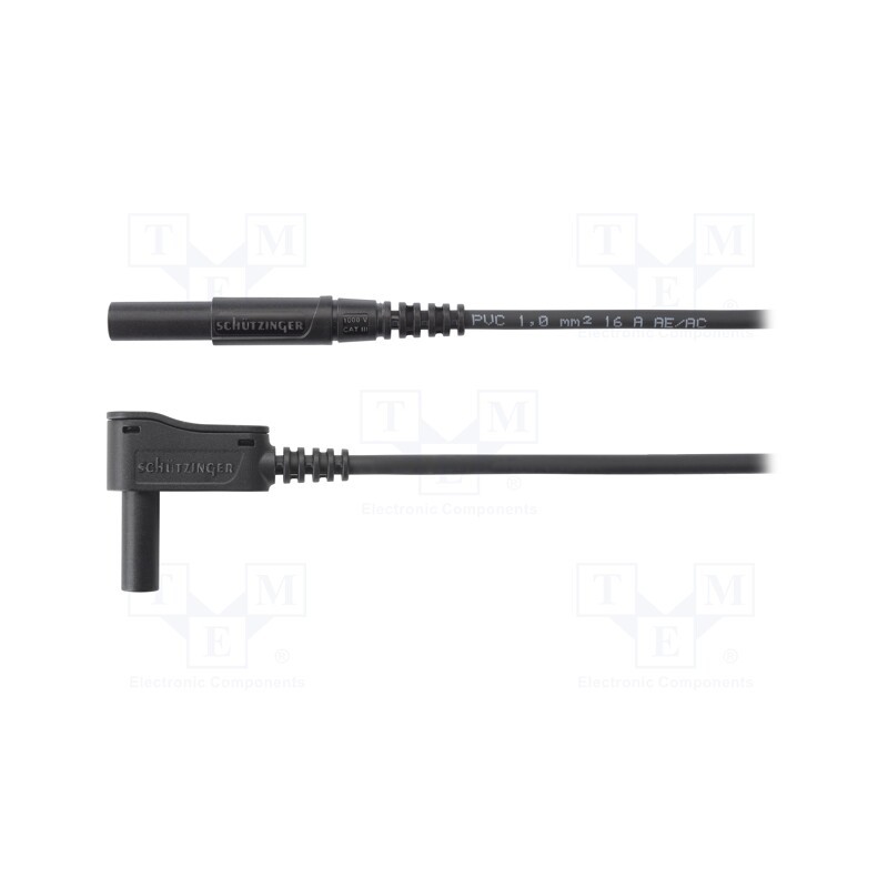 1 pcs x SCHu00dcTZINGER - MSWFK A341 / 1 / 150 / SW - Test lead, 16A, banana plug 4mm,angular banana plug 4mm, black