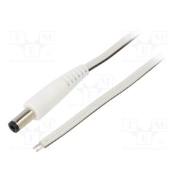 1 pcs x WEST POL - P25-TT-T050-050WH - Cable, 2x0.5mm2, wires,DC 5,5/2,5 plug, straight, white, 0.5m