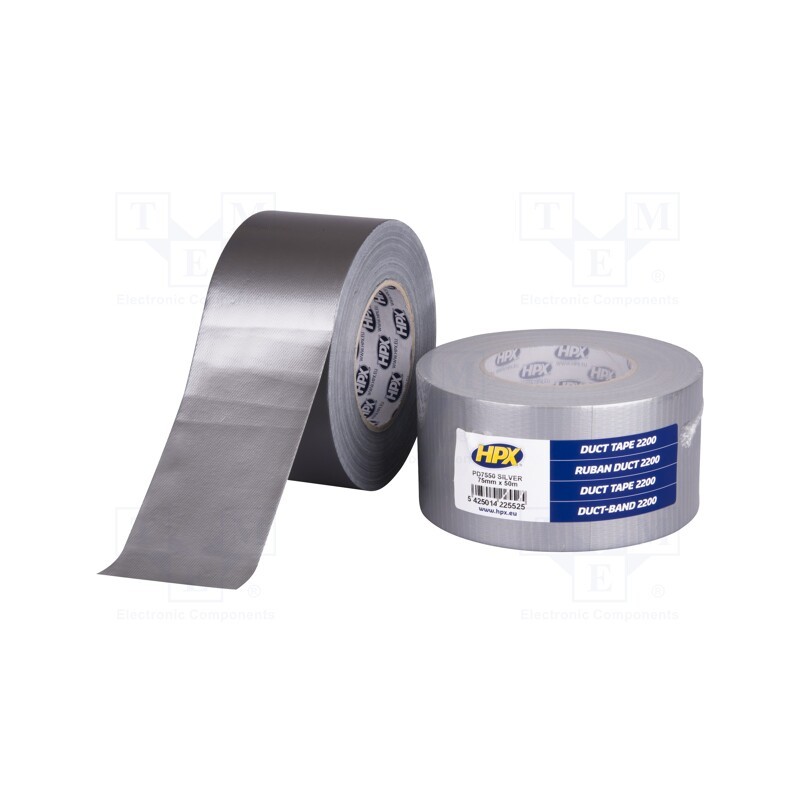 1 rol x HPX - PD7550 - Tape: duct, W: 75mm, L: 50m, Thk: 0.2mm, silver, natural rubber, 12%
