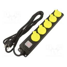 1 pcs x PLASTROL - W-99487 - Extension lead, 3x1.5mm2, Sockets: 5, rubber, black, 3m, 16A