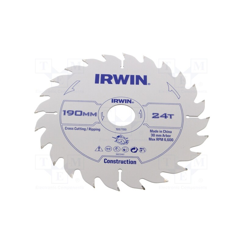 1 pcs x IRWIN - 1897199 - Circular saw, Ø: 190mm, Øhole: 30mm, Teeth: 24, wood