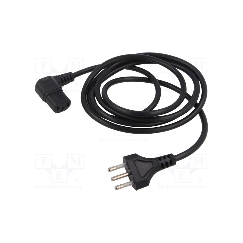 1 pcs x TASKER - 215 - Cable, 3x0.75mm2, CEI 23-50 (L) plug,IEC C13 female 90°, PVC, 2m