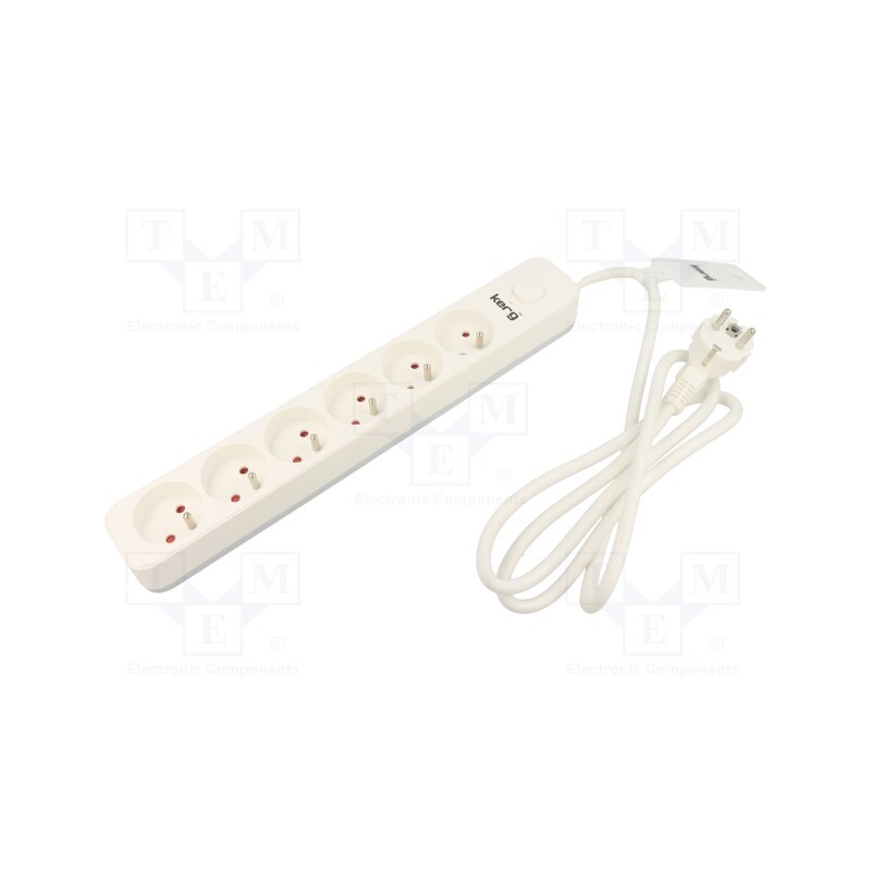 1 pcs x KERG - M02409 - Extension lead, 3x1.5mm2, Sockets: 6, PVC, white, 1.5m, 16A