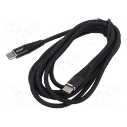 1 pcs x SAVIO - SAVKABELCL-160 - Cable, USB 2.0, USB C plug,both sides, 2m, black, 480Mbps, textile