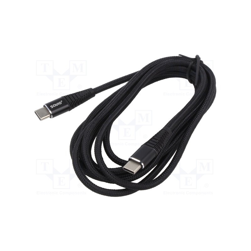 1 pcs x SAVIO - SAVKABELCL-160 - Cable, USB 2.0, USB C plug,both sides, 2m, black, 480Mbps, textile