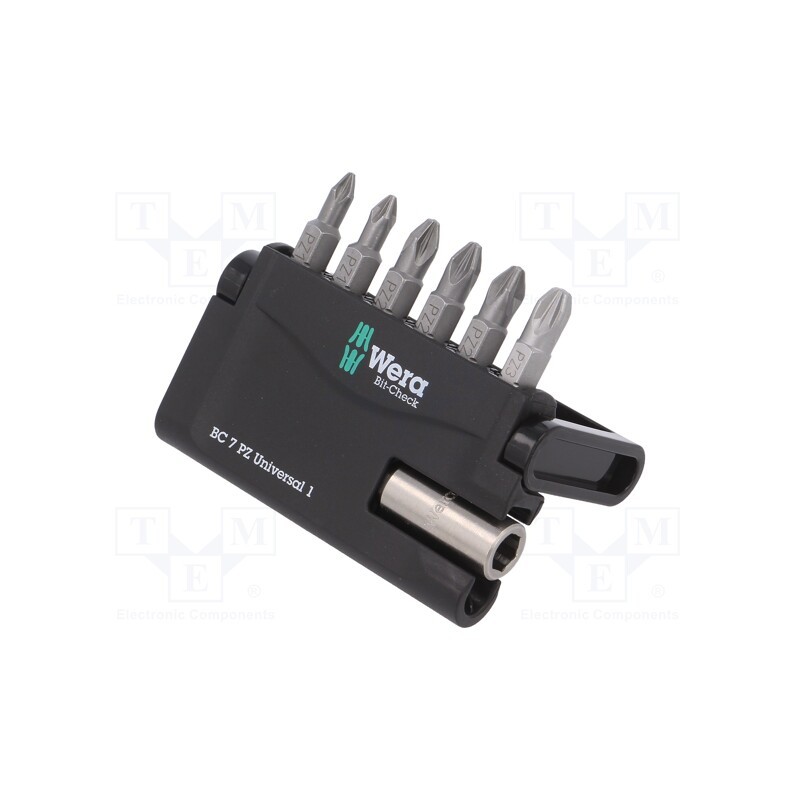 1 pcs x WERA - 5056296001 - Kit: screwdriver bits, Pozidriv®, 25mm, Size: PZ1,PZ2,PZ3, 7pcs.