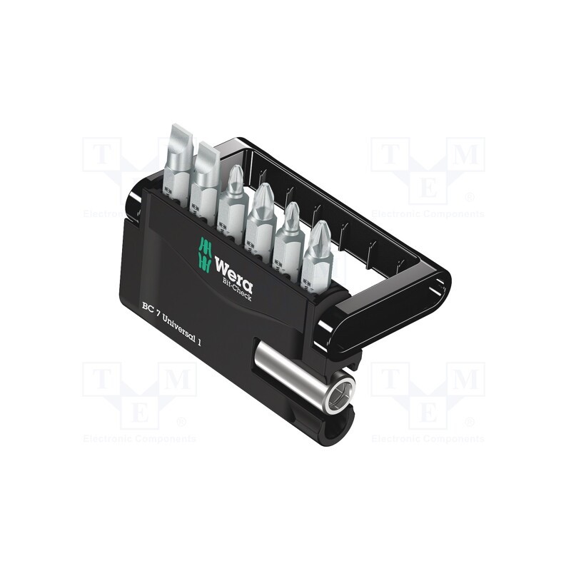 1 set x WERA - 5056295001 - Kit: screwdriver bits, Phillips,Pozidriv®,slot, 25mm, bag, 7pcs.