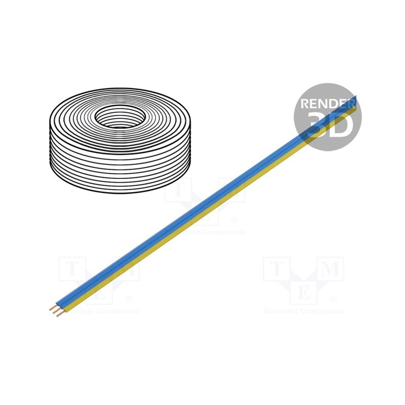 1 rol x DONAU ELEKTRONIK - 318-223 - Wire: ribbon, FBK Toy, 3x0.14mm2, stranded, Cu, PVC, blue,yellow