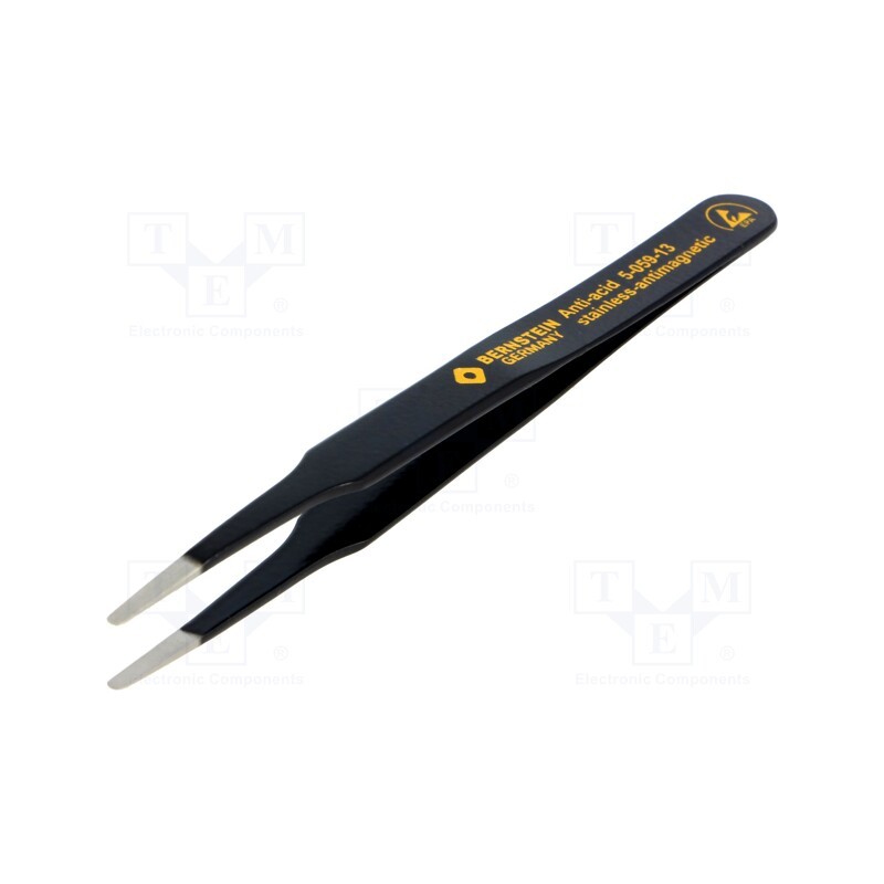 1 pcs x BERNSTEIN - 5-059-13 - Tweezers, non-magnetic, Tipwidth: 2mm, Blade tip shape: rounded
