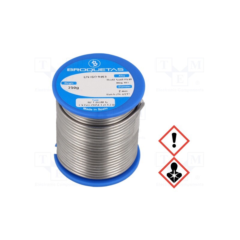 1 pcs x BROQUETAS - BROFIL 60 B2.1 2.0MM 250G - Soldering wire, Sn60Pb40, 2mm, 0.25kg, lead-based, reel, 183÷190°C