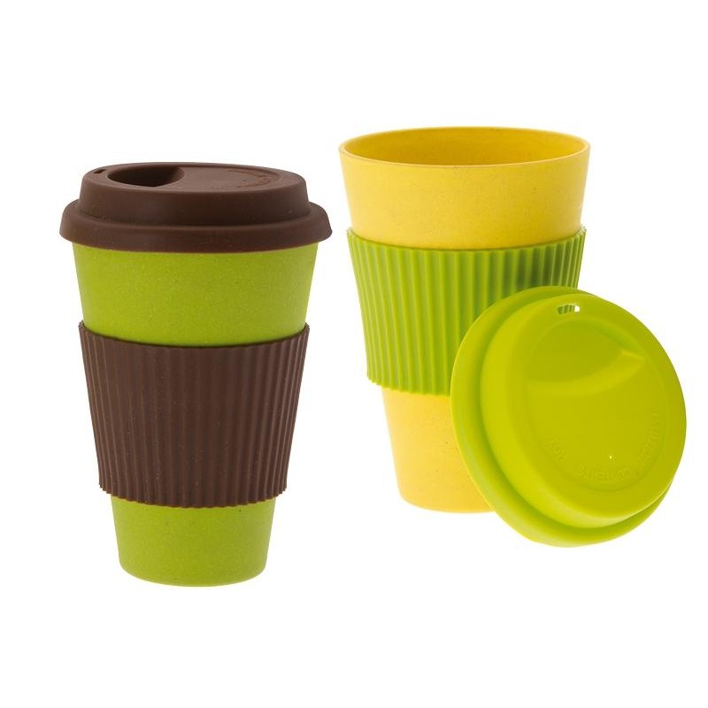 Bamboo cups, 2 pcs, with Gimex melamine lids