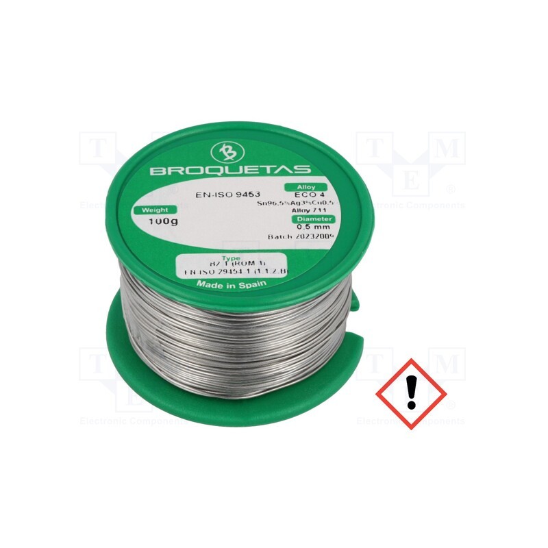 1 pcs x BROQUETAS - ECO 4 B2.1 0,5MM 100G - Soldering wire, Sn96,5Ag3Cu0,5, 0.5mm, 0.1kg, lead free, reel