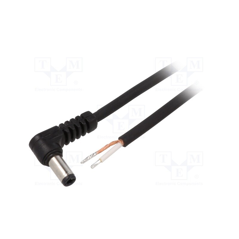 1 pcs x WEST POL - A25-TT-C075-150BK - Cable, 1x0.75mm2, wires,DC 5,5/2,5 plug, angled, black, 1.5m