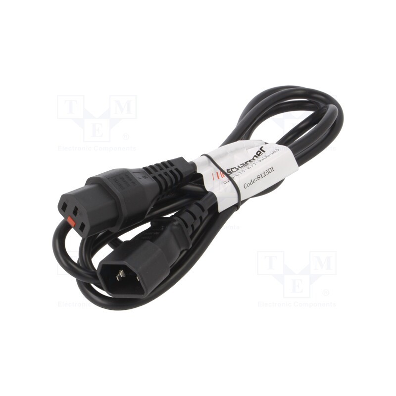 1 pcs x SCHAFFNER - IL13-C14-SVT-3100-183 - Cable, IEC C13 female,IEC C14 male, 1.83m, black, 10A, 125V, IP20