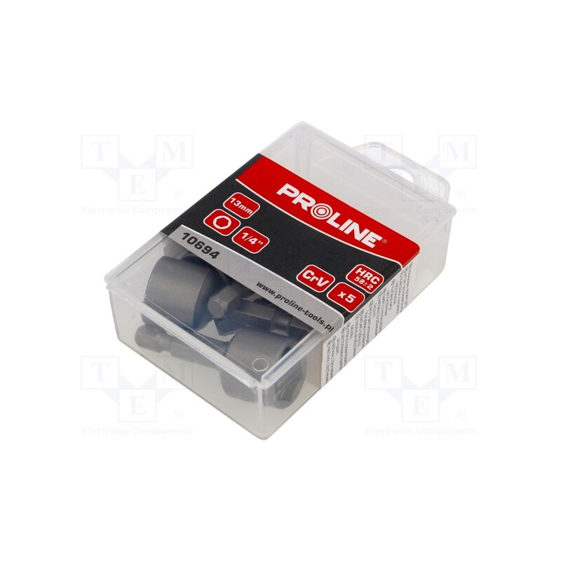 1 set x PROLINE - 10694 - Screwdriver bit, Socket: HEX 13mm, Mounting: 1/4' (C6,3mm), 5pcs.