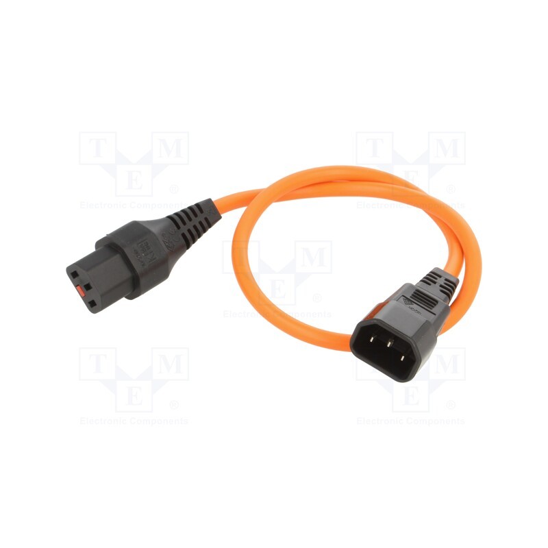 1 pcs x SCHAFFNER - IL13-C14-H05-3100-050-O - Cable, IEC C13 female,IEC C14 male, 0.5m, with IEC LOCK locking