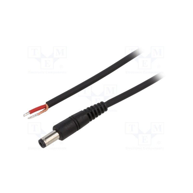 1 pcs x WEST POL - P25-TT-C100-050BK - Cable, 1x1mm2, wires,DC 5,5/2,5 plug, straight, black, 0.5m