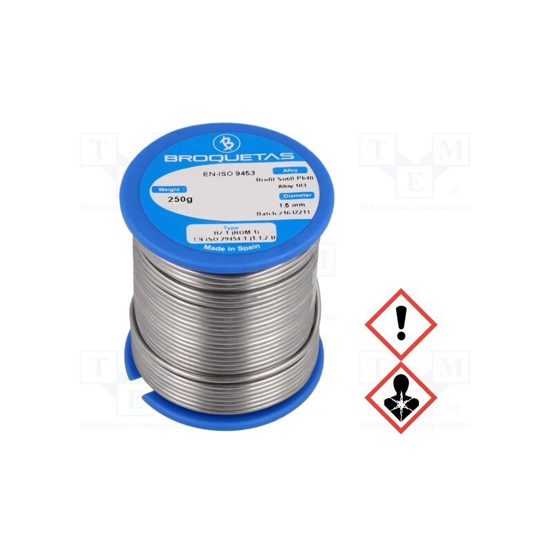 1 pcs x BROQUETAS - BROFIL 60 B2.1 1.5MM 250G - Soldering wire, Sn60Pb40, 1.5mm, 0.25kg, lead-based, reel