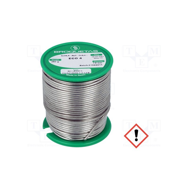 1 pcs x BROQUETAS - ECO 4 B2.1 1,5MM 250G - Soldering wire, Sn96,5Ag3Cu0,5, 1.5mm, 0.25kg, lead free, reel