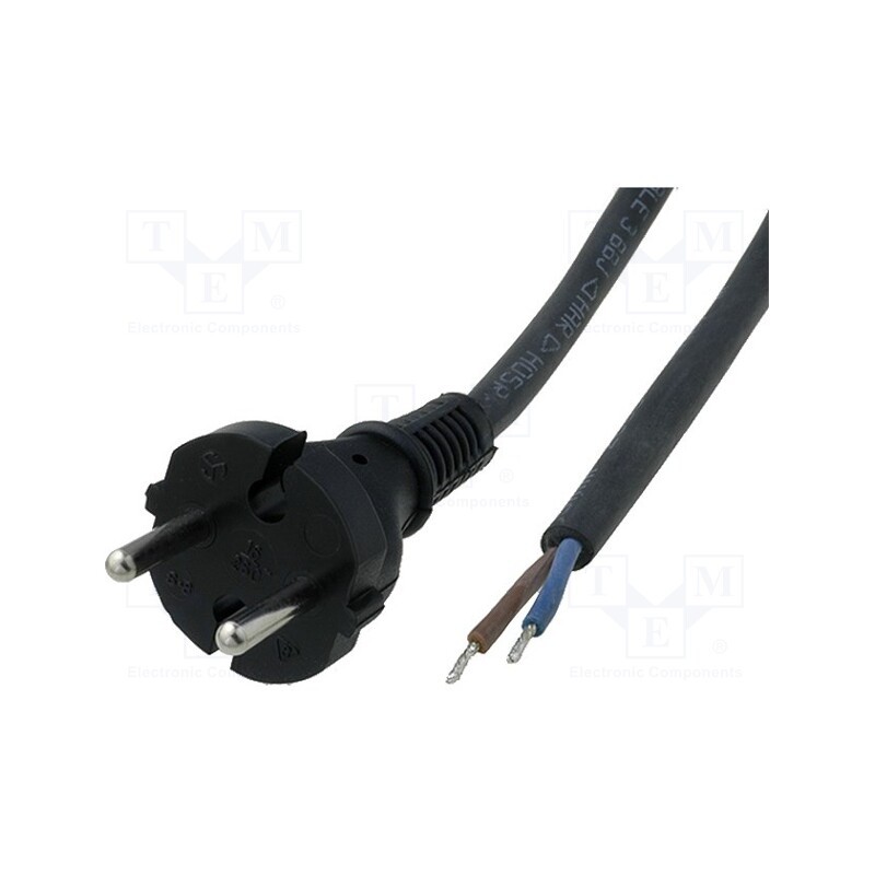 1 pcs x JONEX - S8RR-2/07/3BK - Cable, 2x0.75mm2, CEE 7/17 (C) plug,wires, rubber, Len: 3m, black