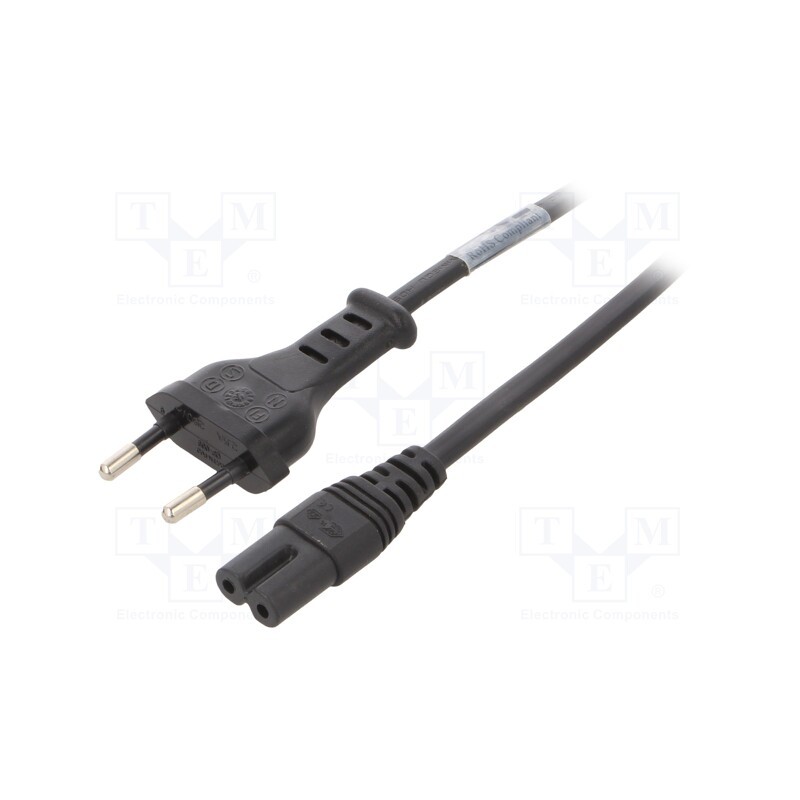 1 pcs x SCHURTER - 6013.0474 - Cable, 2x0.75mm2, CEE 7/16 (C) plug,IEC C7 female, PVC, 2m, black