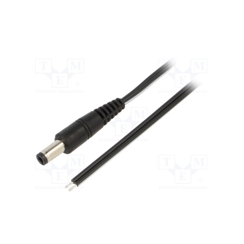 1 pcs x WEST POL - P25-TT-T050-050BK - Cable, 2x0.5mm2, wires,DC 5,5/2,5 plug, straight, black, 0.5m