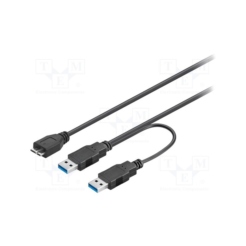 1 pcs x Goobay - 95746 - Cable, USB 3.0, USB A plug x2,USB B micro plug, 0.3m, black, PVC