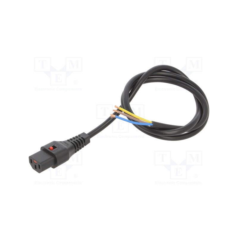1 pcs x SCHAFFNER - IL13-SE-H05-3100-100 - Cable, IEC C13 female,wires, 1m, with IEC LOCK locking, black
