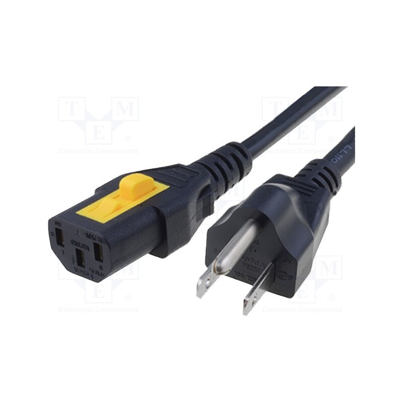 1 pcs x SCHURTER - 6051.2001 - Cable, 3x18AWG, IEC C13 female,NEMA 5-15 (B) plug, PVC, 2m, black