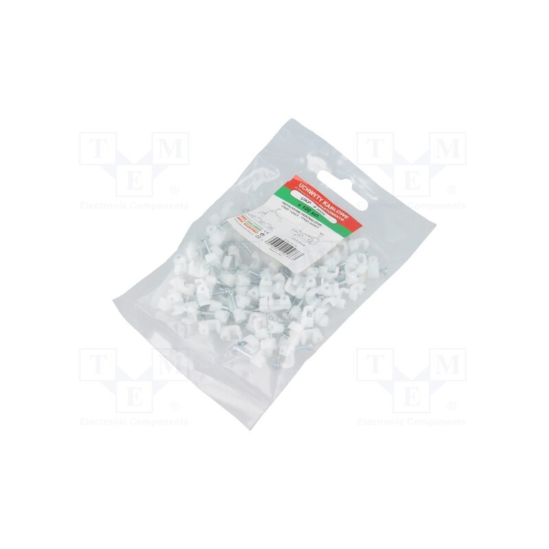 1 pcg x AKS ZIELONKA - 220101 -AS - Holder, white, for flat cable, 100pcs, with a nail, H: 5mm