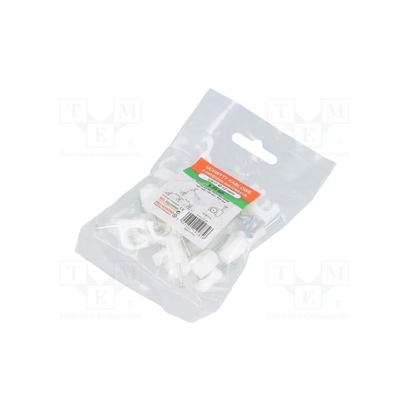 1 pcg x AKS ZIELONKA - 220100 -AS - Holder, white, on round cable, 25pcs, with a nail, Ø: 11mm, H: 13mm