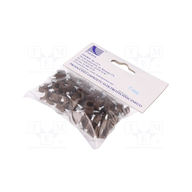 1 pcg x PAWBOL - H.7005B -50 - Holder, brown, on round cable, 50pcs, with a nail, 7mm
