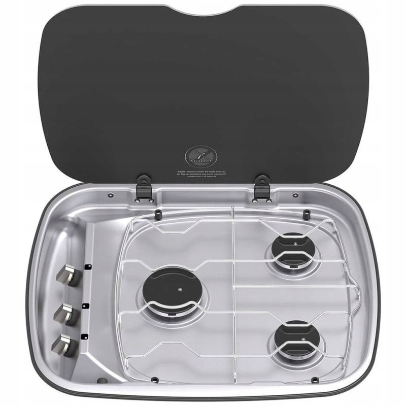 3-burner gas stove with glass cover