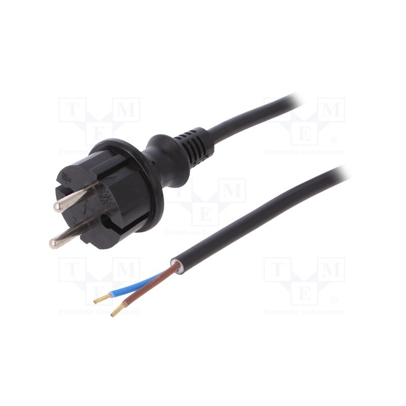 1 pcs x PLASTROL - W-98360 - Cable, 2x1.5mm2, CEE 7/17 (C) plug,wires, PVC, 1.5m, black, 16A