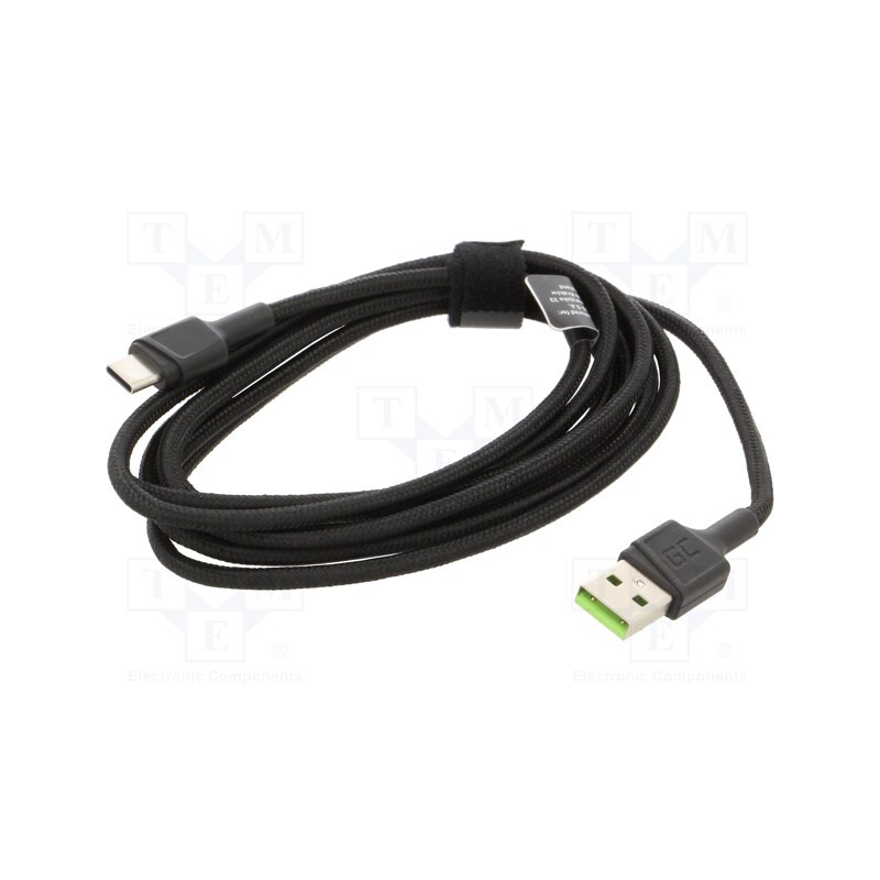 1 pcs x GREEN CELL - KABGC19 - Cable, USB 2.0, USB A plug,USB C plug, 2m, black, 480Mbps, textile