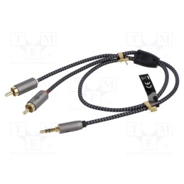 1 pcs x Goobay - 65285 - Cable, Jack 3.5mm 3pin plug,RCA plug x2, 1m, black-gray, Al foil