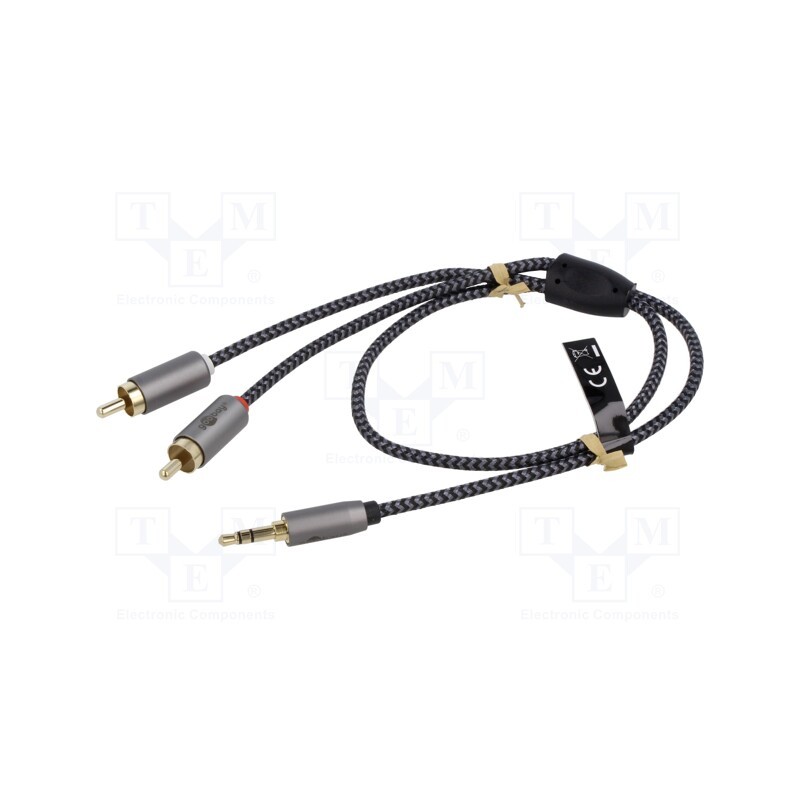 1 pcs x Goobay - 65285 - Cable, Jack 3.5mm 3pin plug,RCA plug x2, 1m, black-gray, Al foil