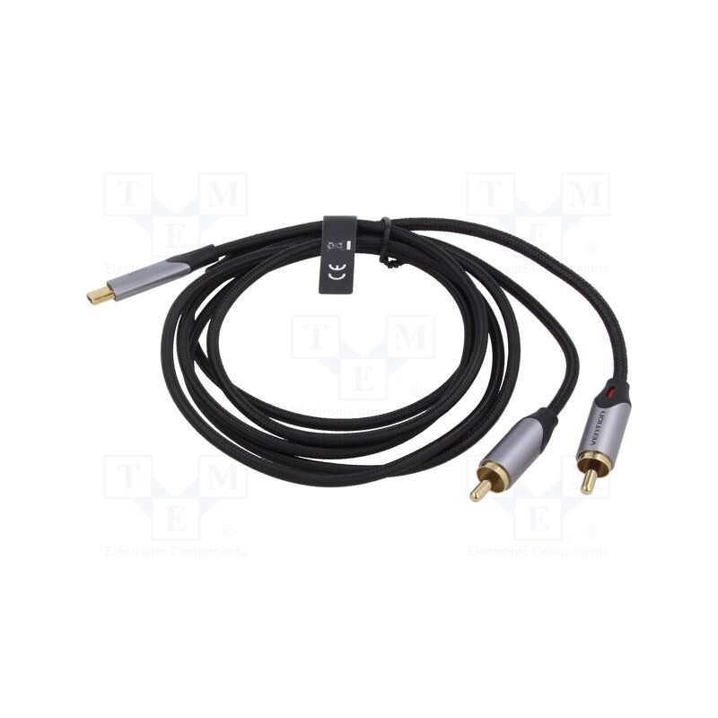 1 pcs x VENTION - BGUHD - Cable, RCA plug x2,USB C plug, gold-plated, 0.5m, black, Core: Cu