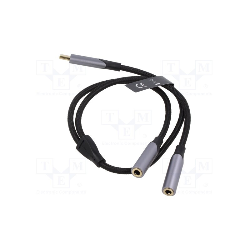 1 pcs x VENTION - BGNHY - Cable, Jack 3.5mm socket x2,USB C plug, gold-plated, 0.3m, black