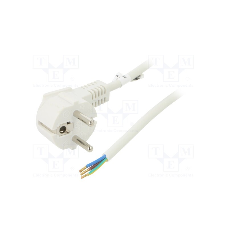 1 pcs x Goobay - 93313 - Cable, CEE 7/7 (E/F) plug angled,wires, PVC, 5m, white, 10A, 250V