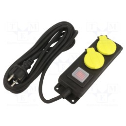 1 pcs x PLASTROL - W-99484 - Extension lead, 3x1.5mm2, Sockets: 2, rubber, black, 5m, 16A